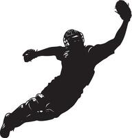 Catchera Throw to First Base Silhouette A catcher throwing to first base to pick off a runner, with the body angled sideways and the arm extended. full length silhouette black illustration vector