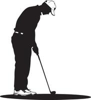 A determined golfer lines up the final putt to secure the championship, full-length black silhouette illustration. vector