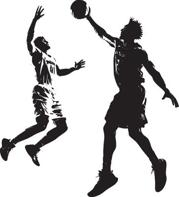 Float Shot Silhouette A player in mid-air, releasing a soft floater over a defender, aiming for the basket. full length silhouette black illustration