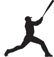 A batter mid-swing, arms extended with the bat at full speed, preparing to hit the ball, full-length silhouette black illustration vector