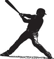 A batter swinging with power, leaning back as the ball is hit, bat at the peak of the follow-through, full-body silhouette vector