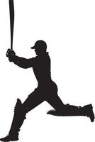 A batter mid-swing, arms fully extended with the bat at full speed, ready to make contact, full-length silhouette black illustration vector