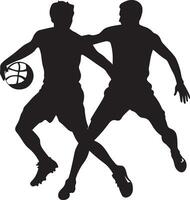 Steal Silhouette A player reaching out with one hand to steal the ball from an opponent, with the other hand close for support. full length silhouette black illustration vector