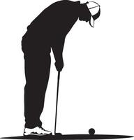 A golfer in deep concentration, executing the crucial putt for victory, depicted in a black silhouette design. vector
