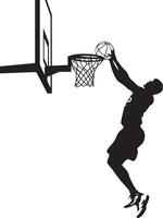 Tip-In Silhouette A player jumping near the basket to tip the ball in, with hands reaching out just before it hits the rim. full length silhouette black illustration vector
