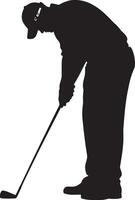 A golfer practicing their putting stroke, aiming carefully at the hole. vector