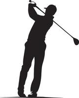 A golfer completing a drive, with the club fully extended in front. vector