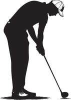 A golfer placing the ball on the tee, ready for their drive at the start of the hole. vector