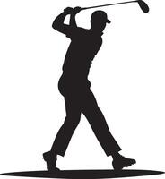 A golfer following through on a powerful drive, club extended ahead. vector