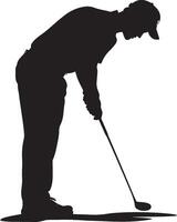 Chip Shot Focus Silhouette of a golfer practicing short shots near the green in black style. vector