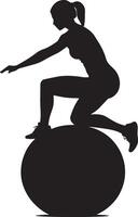 A person performing squats on a Bosu ball, arms extended for balance. vector