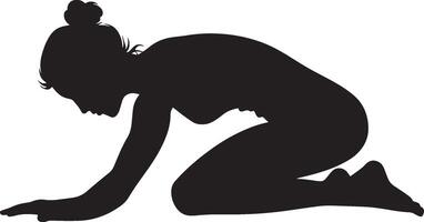 A person moving between arching and rounding their back on hands and knees. vector