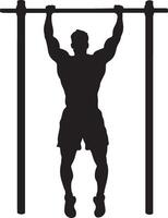 A person hanging from a bar, pulling their chin above it in a smooth motion. vector