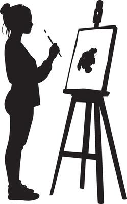 A student standing at an easel, brush in hand, focused on painting.