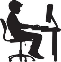 A student at a computer, searching for information for an academic project. vector