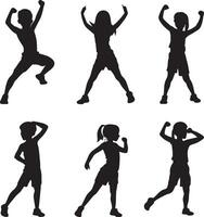 Participating in Gym Class Silhouette A student doing physical exercises or activities in a gym class, like jumping jacks or push-ups. full length silhouette black illustration vector