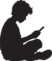A student using a tablet or computer to play an educational game or app. vector