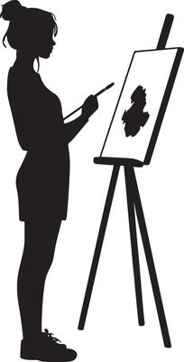 A student using a paintbrush at an easel to create a painting.