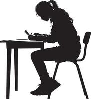 A student sitting at a desk, reviewing flashcards to prepare for a test. vector
