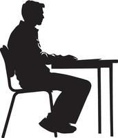 Lecture Listening Silhouette A student seated at a desk, attentively looking toward a teacher or projector. vector
