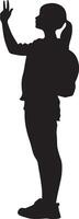 A student with their hand up, waiting to be called on in class. vector