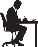 A business person seated, pen in hand, signing an official document. vector