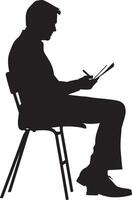 A business person taking notes in a notebook during a meeting or discussion. vector