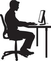 A professional sitting at a desk, focused on a computer screen. vector