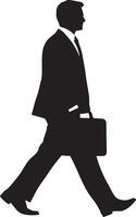 A business person walking with a briefcase, head slightly down, moving with purpose. vector