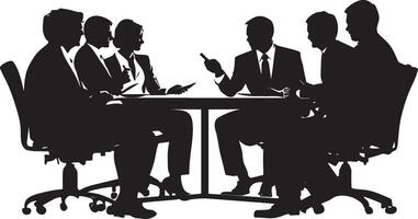 Several business people gathered around a table, exchanging ideas and working together. vector