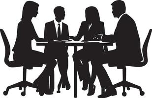 A group of business people gathered around a table, brainstorming and collaborating on ideas. vector
