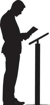 Checking Travel Documents Silhouette A business person holding a passport or travel documents at the check-in counter. full length silhouette black illustration