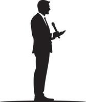A business person delivering a speech to an audience from the stage. vector