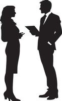 A professional standing, pitching a proposal or idea to a client. vector