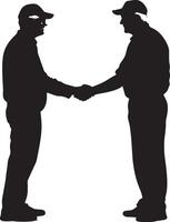 Elderly man shaking hands in a friendly gesture, shown in a full-length silhouette. vector