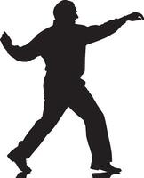 A senior man dancing alone or with a partner, having fun, depicted in a full-length black silhouette. vector