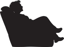 A senior woman relaxing on a couch, watching TV intently, captured in a full-length silhouette. vector