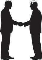 A senior man engaged in a friendly handshake, depicted in a full-length black silhouette. vector