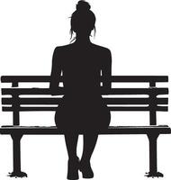 A woman resting on a park bench, hands resting on her lap, shown in a full-length silhouette. vector
