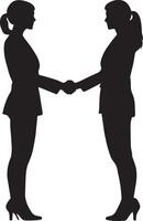 Two individuals in a firm handshake, captured in a full-length silhouette. vector