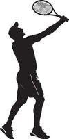 Tennis Swing Silhouette A black image of a man executing a swing with a racket. vector