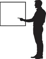 Silhouette of a Man Presenting Full-length black illustration of a speaker pointing at a board. vector