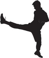 Silhouette of a Soccer Player Kicking Full-length black illustration of a man with his leg extended in a kick. vector