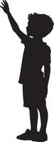 Silhouette of a Child Waving Full-length black illustration of a kid standing with one arm raised in a wave. vector