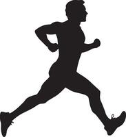 Running Action Silhouette A black image of a man in motion, legs stretched and arms pumping. vector