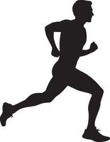 Silhouette of a Man Running Full-length black illustration of a person mid-stride with arms pumping and legs extended forward. vector