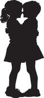 Hugging Sibling Silhouette Full-length silhouette of a child wrapping their arms around a loved one in an embrace. vector