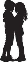 Child Embracing a Friend Silhouette A black image of a child giving a hug to a friend or sibling. vector