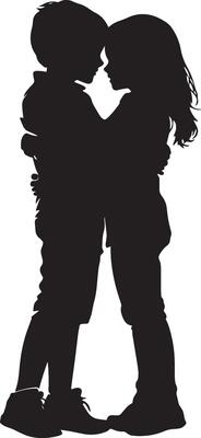 Child Embracing a Friend Silhouette A black image of a child giving a hug to a friend or sibling.