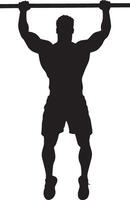 Man Performing a Pull-Up Silhouette Full-length silhouette of a person gripping a bar and pulling himself up. vector